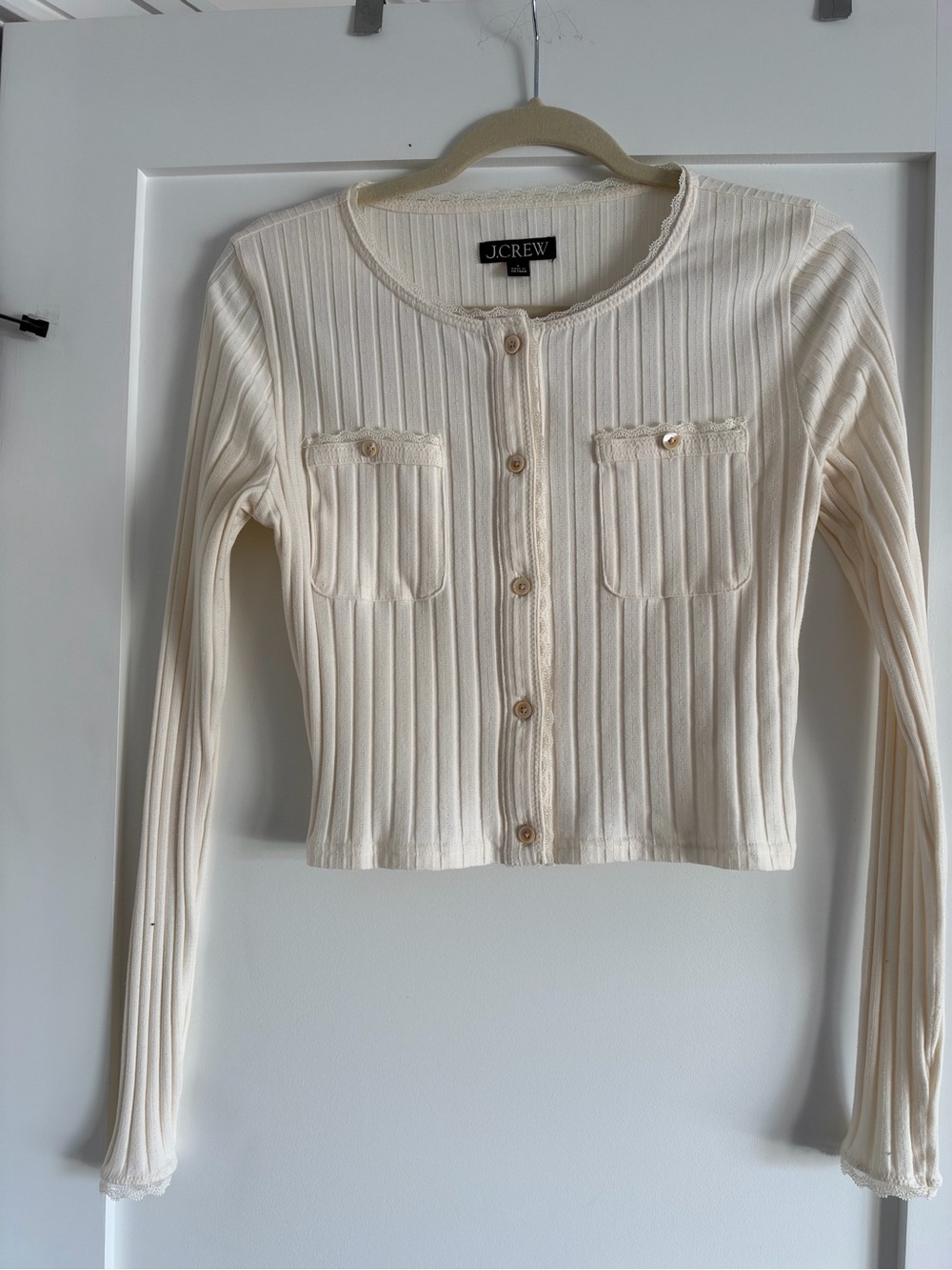 J. Crew Cream Ribbed Button-Front Long Sleeve Cardigan